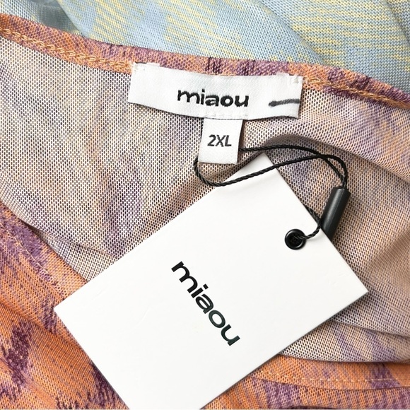 NWT MIAOU 90s Colorblock Floral Print Recycled Mesh Long Sleeve Slim Fit Top 2XL - Picture 5 of 6